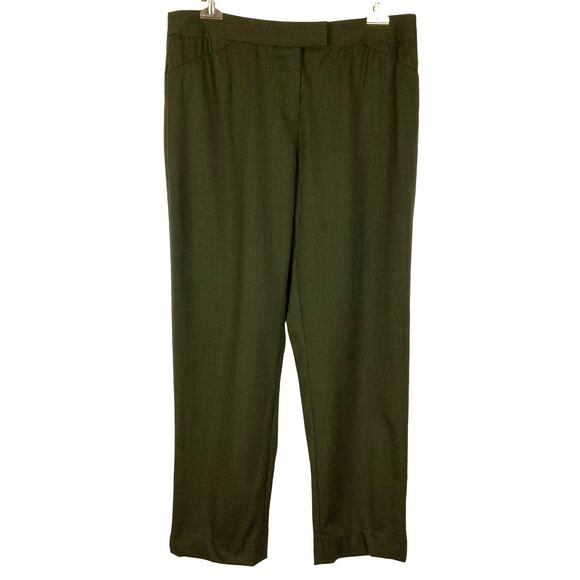 Lafayette 148 New York Wool Irving Straight Trousers Army Green Women's Size 10 - Picture 1 of 5